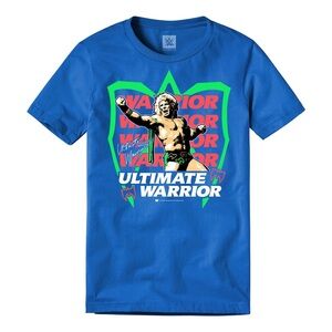 NEW Md‎ WWE Men's Blue Ultimate Warrior Neon T-Shirt Signature Tee Wrestling WWF